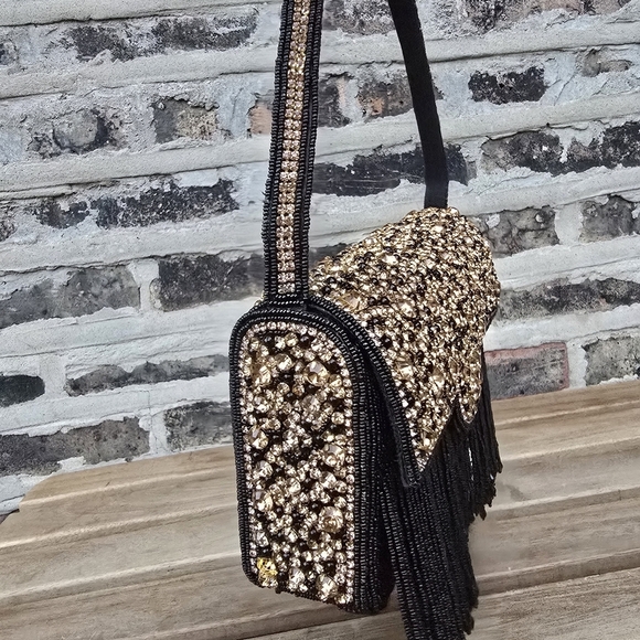 Elegant Black and Gold Beaded Handbag